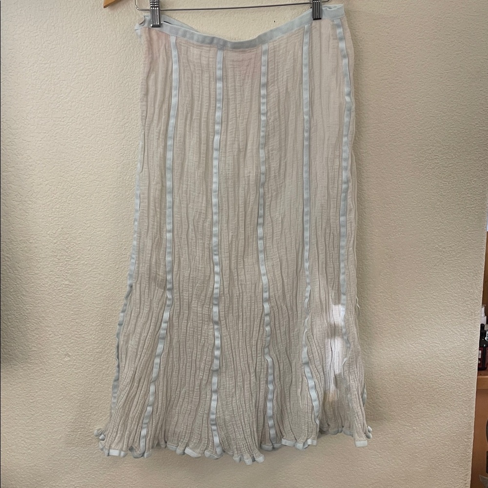 Rodika Zaniah Cream Blue ribbons Maxi gauze Skirt cotton & metal Sz 44